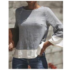 Blue and White Button Back Top